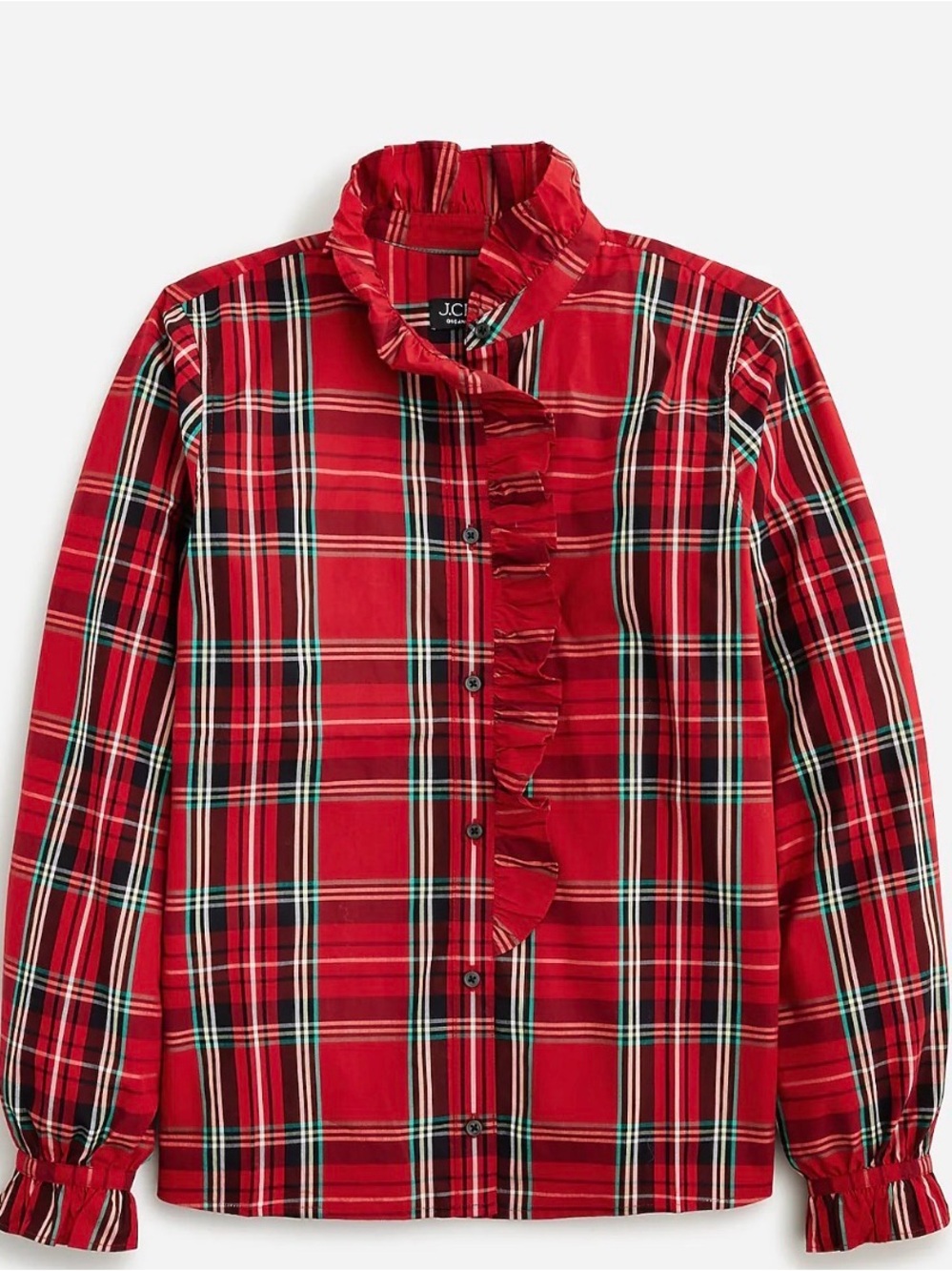 J. Crew Red Plaid Ruffle-Front Button-Down Top Size 12